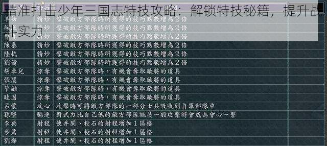 精准打击少年三国志特技攻略:解锁特技秘籍,提升战斗实力